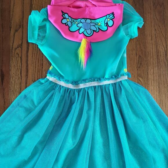 Girls Dreamworks Trolls Hi/Low Hooded Dress/Costume Lined Turquoise Size M 7/8 - Picture 9 of 11